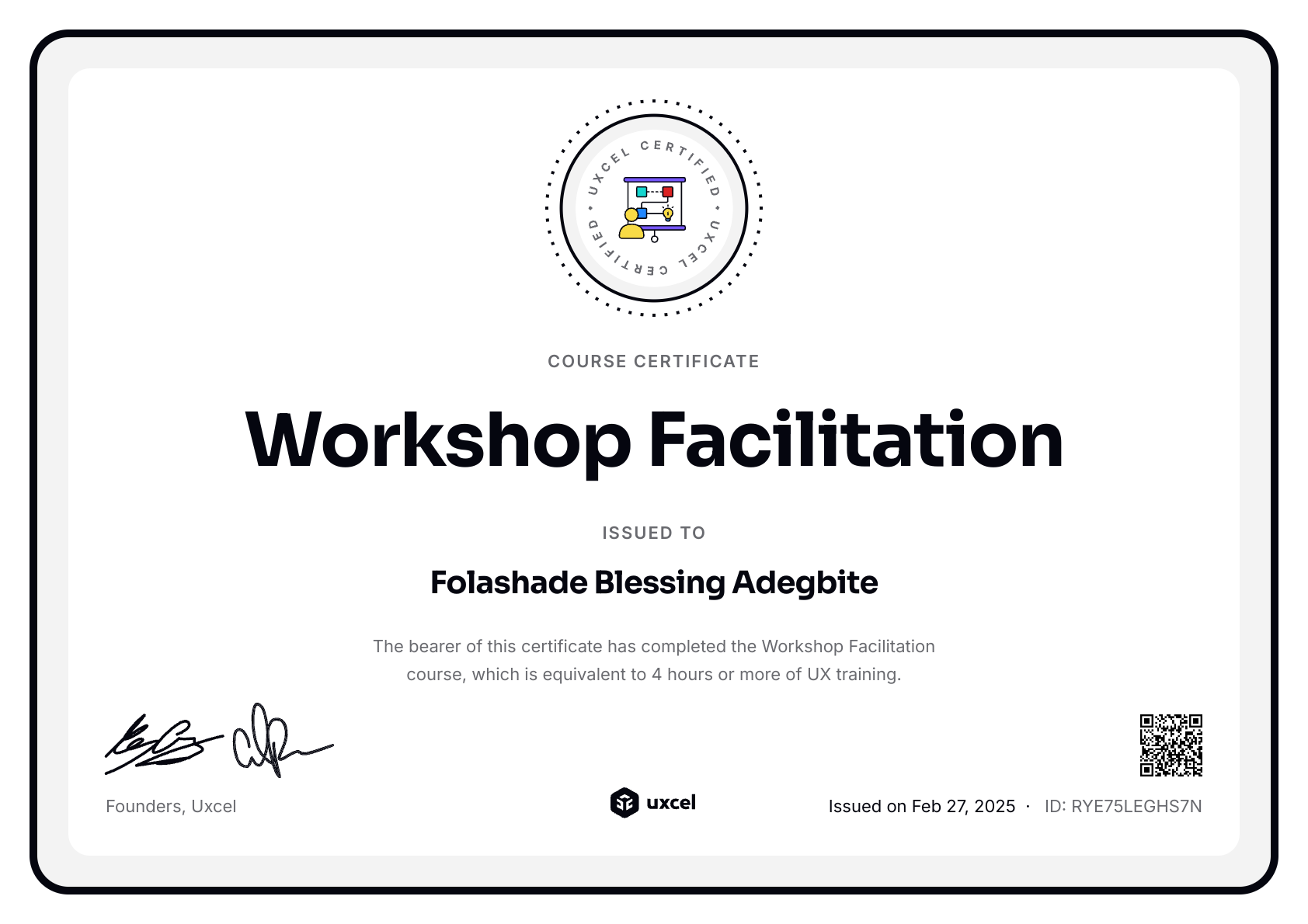 Folashade Blessing Adegbite's certificate